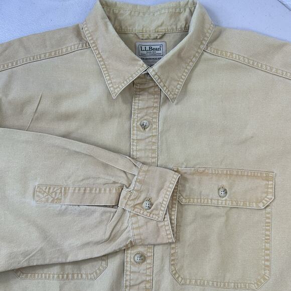 LL Bean Sunwashed Canvas Vintage Shirt Mens Size L Reg Mustard Yellow Rustic - Picture 1 of 13